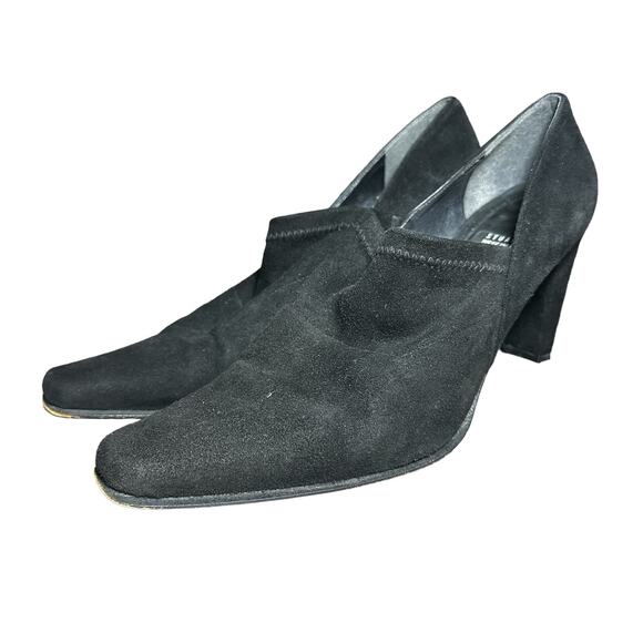 Stuart weitzman Black suede slip on square toe heels size 7 1/2 Y2K 90's style - Picture 5 of 11